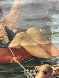 Vintage C. 1920 Orange Crush Sign Coca Cola 7up Pepsi Dr Pepper Beach Sand Dog