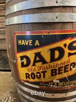 Vintage C. 1940 Dads Root Beer Barrel Soda Dispenser Sign Coca Cola 7up Pepsi