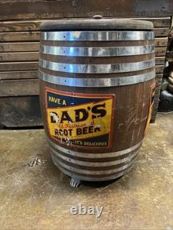 Vintage C. 1940 Dads Root Beer Barrel Soda Dispenser Sign Coca Cola 7up Pepsi
