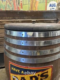 Vintage C. 1940 Dads Root Beer Barrel Soda Dispenser Sign Coca Cola 7up Pepsi