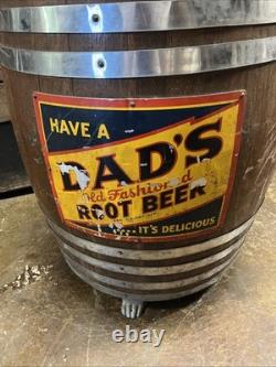 Vintage C. 1940 Dads Root Beer Barrel Soda Dispenser Sign Coca Cola 7up Pepsi