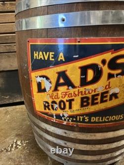 Vintage C. 1940 Dads Root Beer Barrel Soda Dispenser Sign Coca Cola 7up Pepsi