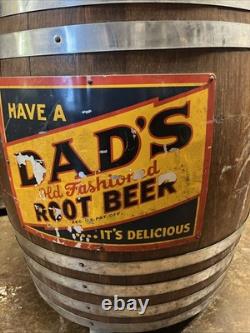 Vintage C. 1940 Dads Root Beer Barrel Soda Dispenser Sign Coca Cola 7up Pepsi