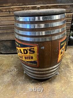 Vintage C. 1940 Dads Root Beer Barrel Soda Dispenser Sign Coca Cola 7up Pepsi