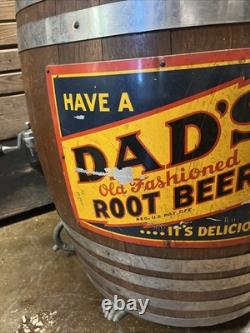 Vintage C. 1940 Dads Root Beer Barrel Soda Dispenser Sign Coca Cola 7up Pepsi