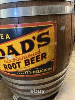 Vintage C. 1940 Dads Root Beer Barrel Soda Dispenser Sign Coca Cola 7up Pepsi