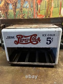 Vintage C. 1940 Drink Pepsi Cola Ice Chest Cooler Sign Coca Cola 7up Dr Pepper