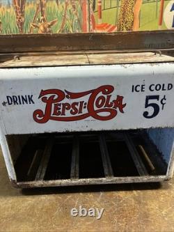 Vintage C. 1940 Drink Pepsi Cola Ice Chest Cooler Sign Coca Cola 7up Dr Pepper