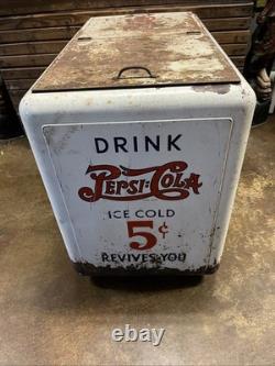Vintage C. 1940 Drink Pepsi Cola Ice Chest Cooler Sign Coca Cola 7up Dr Pepper