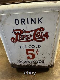 Vintage C. 1940 Drink Pepsi Cola Ice Chest Cooler Sign Coca Cola 7up Dr Pepper