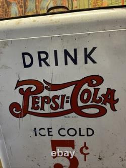 Vintage C. 1940 Drink Pepsi Cola Ice Chest Cooler Sign Coca Cola 7up Dr Pepper