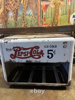 Vintage C. 1940 Drink Pepsi Cola Ice Chest Cooler Sign Coca Cola 7up Dr Pepper