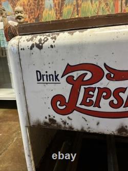 Vintage C. 1940 Drink Pepsi Cola Ice Chest Cooler Sign Coca Cola 7up Dr Pepper