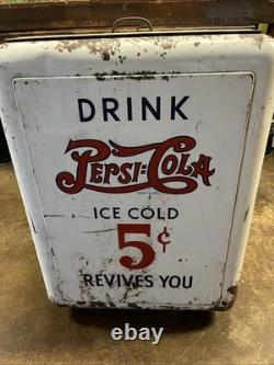 Vintage C. 1940 Drink Pepsi Cola Ice Chest Cooler Sign Coca Cola 7up Dr Pepper