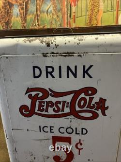 Vintage C. 1940 Drink Pepsi Cola Ice Chest Cooler Sign Coca Cola 7up Dr Pepper