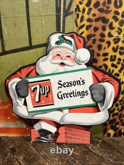 Vintage C. 1950 7up Santa Claus Fan Pull Sign Coca Cola Coke Pepsi Christmas