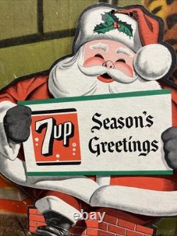 Vintage C. 1950 7up Santa Claus Fan Pull Sign Coca Cola Coke Pepsi Christmas