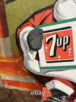 Vintage C. 1950 7up Santa Claus Fan Pull Sign Coca Cola Coke Pepsi Christmas