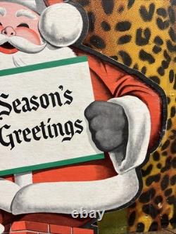 Vintage C. 1950 7up Santa Claus Fan Pull Sign Coca Cola Coke Pepsi Christmas