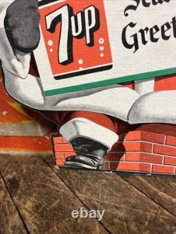 Vintage C. 1950 7up Santa Claus Fan Pull Sign Coca Cola Coke Pepsi Christmas