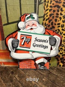 Vintage C. 1950 7up Santa Claus Fan Pull Sign Coca Cola Coke Pepsi Christmas