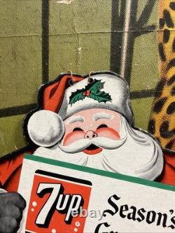 Vintage C. 1950 7up Santa Claus Fan Pull Sign Coca Cola Coke Pepsi Christmas