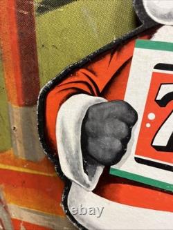 Vintage C. 1950 7up Santa Claus Fan Pull Sign Coca Cola Coke Pepsi Christmas