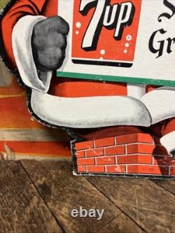 Vintage C. 1950 7up Santa Claus Fan Pull Sign Coca Cola Coke Pepsi Christmas