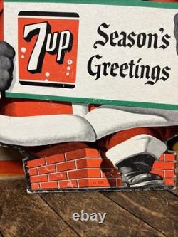 Vintage C. 1950 7up Santa Claus Fan Pull Sign Coca Cola Coke Pepsi Christmas
