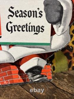Vintage C. 1950 7up Santa Claus Fan Pull Sign Coca Cola Coke Pepsi Christmas