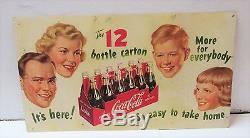 Vintage Coca Cola 12 Pack Cardboard Sign Shows Bottle Carrier 1951 Scarce NR FS