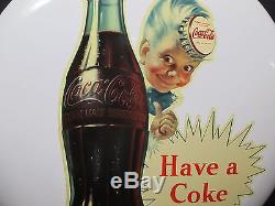 Vintage Coca Cola 16 Sprite Boy Button Sign RARE 1950's ORIGINAL No Reserve