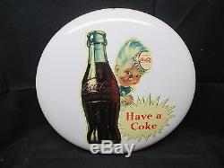 Vintage Coca Cola 16 Sprite Boy Button Sign RARE 1950's ORIGINAL No Reserve