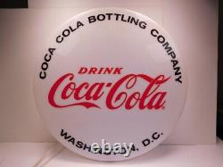 Vintage Coca Cola 18 Round Lighted Sign From Washington DC Bottling Plant