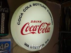 Vintage Coca Cola 18 Round Lighted Sign From Washington DC Bottling Plant