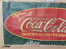 Vintage Coca Cola 1930 Heavy Fibre Paper Sign Banner Rare Cardboard Bottle