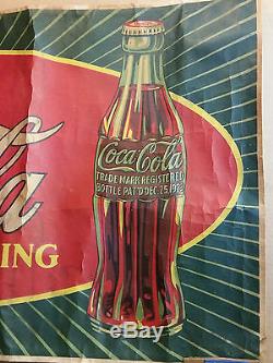 Vintage Coca Cola 1930 Heavy Fibre Paper Sign Banner Rare Cardboard Bottle
