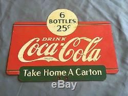 Vintage Coca-Cola 1937 Take a Carton Home 6 Pack Sales Rack Advertising Sign