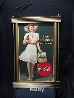 Vintage Coca Cola 1945 Cardboard Sign & Original Frame Exc Condition No Reserve
