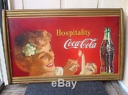 Vintage Coca Cola 1950 Cardboard Sign In Original Frame No Reserve