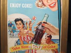 Vintage Coca Cola 1950's Cardboard Sign In Original Frame EXC. Cond. NO RESERVE