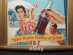 Vintage Coca Cola 1950's Cardboard Sign In Original Frame EXC. Cond. NO RESERVE