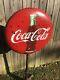 Vintage Coca Cola 24 Inch Button Sign On Adjustable Cast Iron Stand