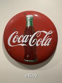 Vintage Coca-Cola 24 Porcelain Button Sign with Coke Bottle