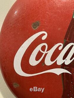 Vintage Coca-Cola 24 Porcelain Button Sign with Coke Bottle