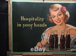 Vintage Coca Cola 2-Sided 1950 Cardboard Sign RARE Original Frame No Reserve