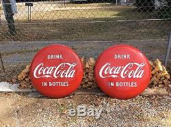 Vintage Coca Cola 36 In Bottles Button Sign old porcelain both sides