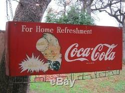 Vintage Coca Cola 36x17 Metal Coke Sign Sprite Boy Store Hanging Display 40s-50s