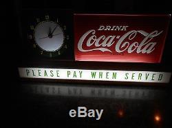 Vintage Coca Cola 50's Advertising Clock Sign