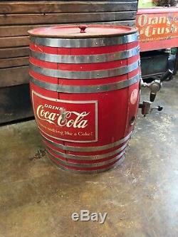 Vintage Coca Cola Barrel Soda Dispenser 7up Pepsi Dr Pepper Orange Crush Sign